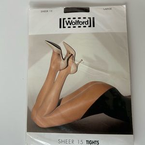 New Wolford sheer 15 denier luxury tights in Coca size L cotton gusset